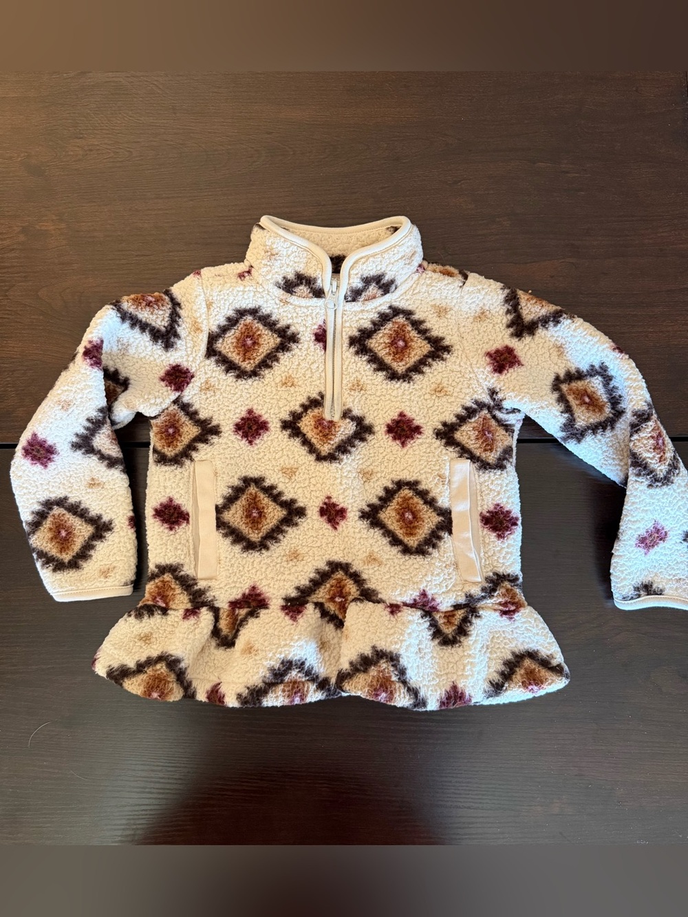 Gymboree Girls 4T Print Sherpa Half-Zip Pullover - Rustic Ranch - Hay Stack